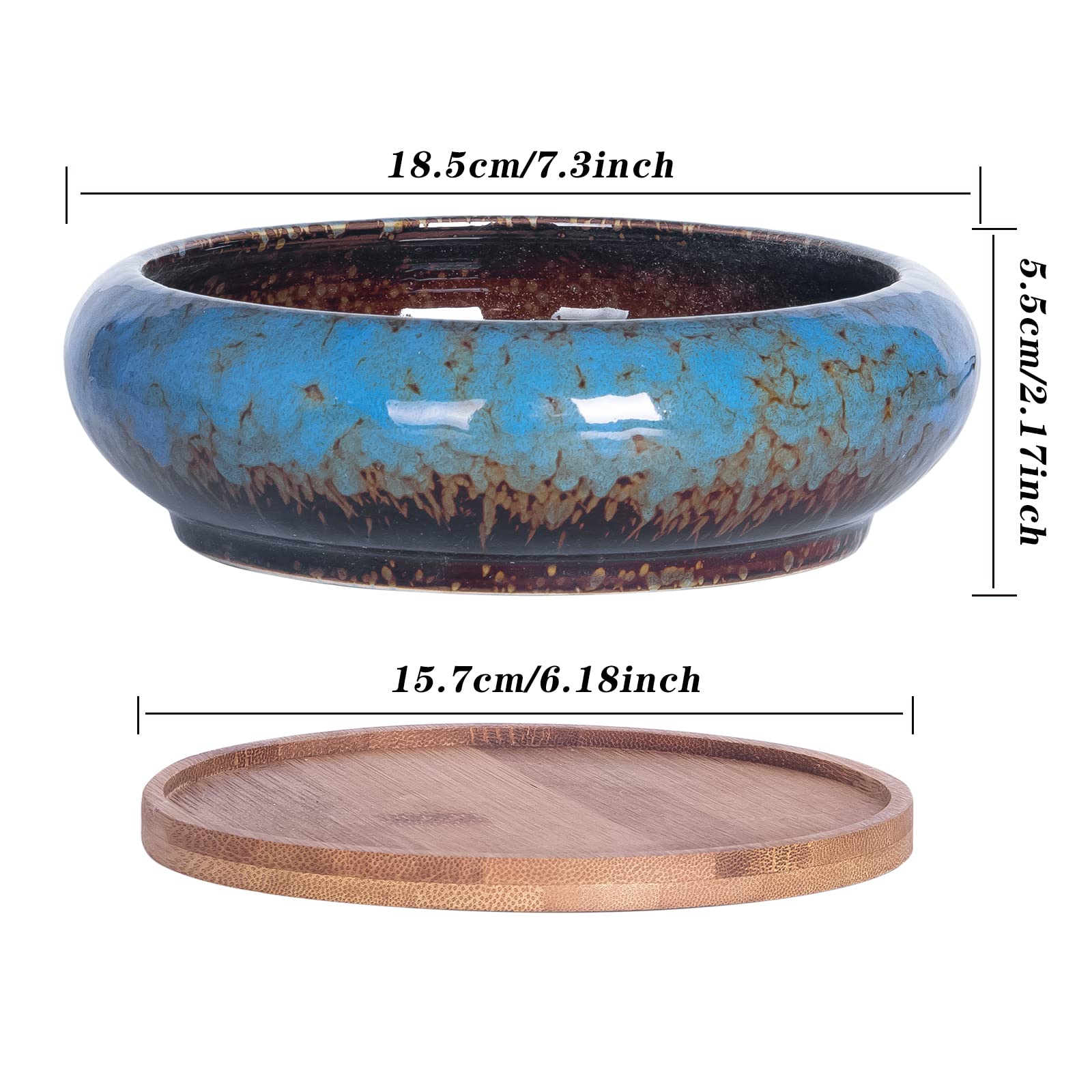ARTKETTY Confezione 2 Vasi In Ceramica Per Piante Grasse E Cactus - Con Foro Di Drenaggio E Sottovasi Inclusi - Diametro 15,5 Cm - Ideali Per Decorazione Interni