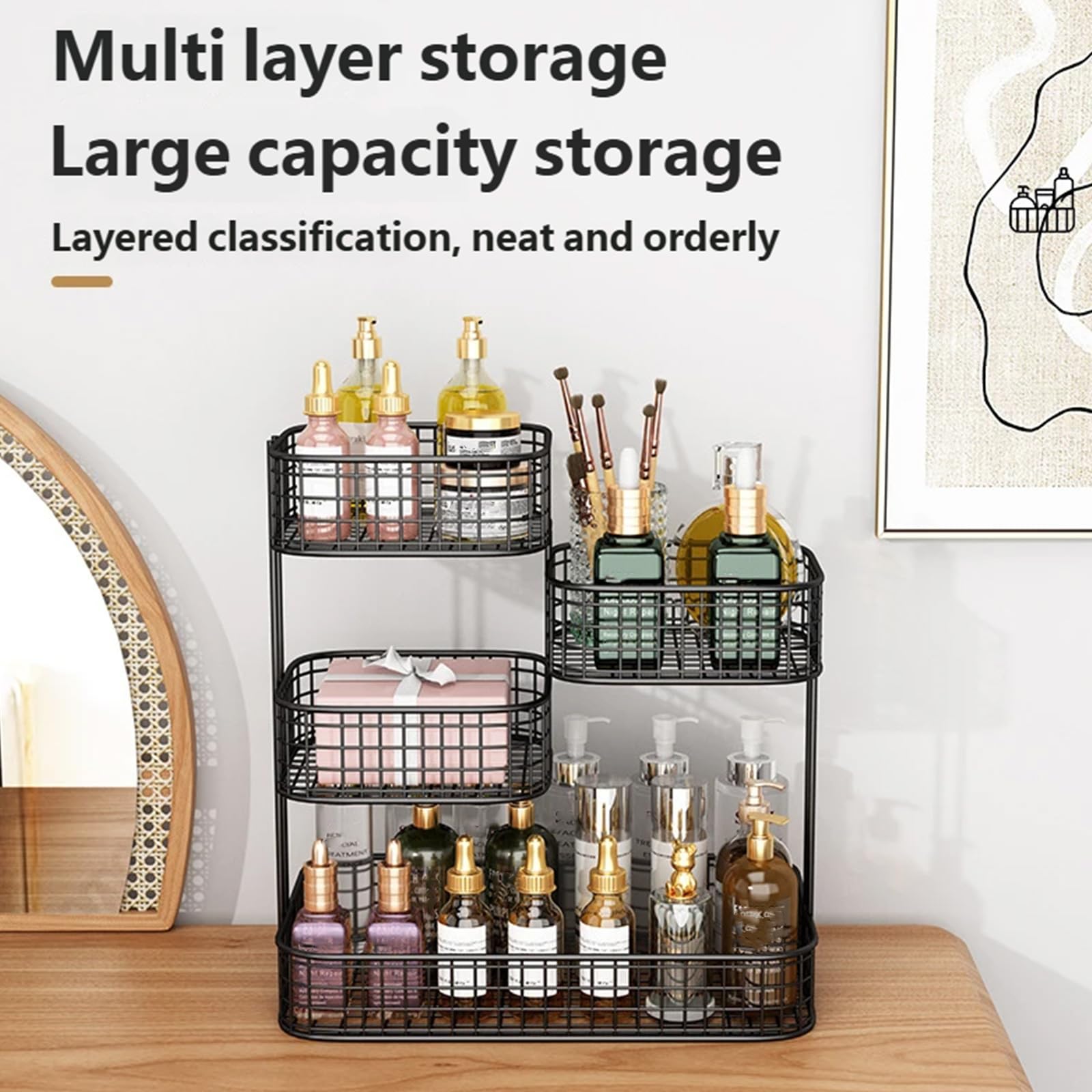 Estante de metal resistente de 4 capas para almacenamiento de maquillaje, diseño modular, fácil de montar, ahorra espacio, decoración de cosméticos