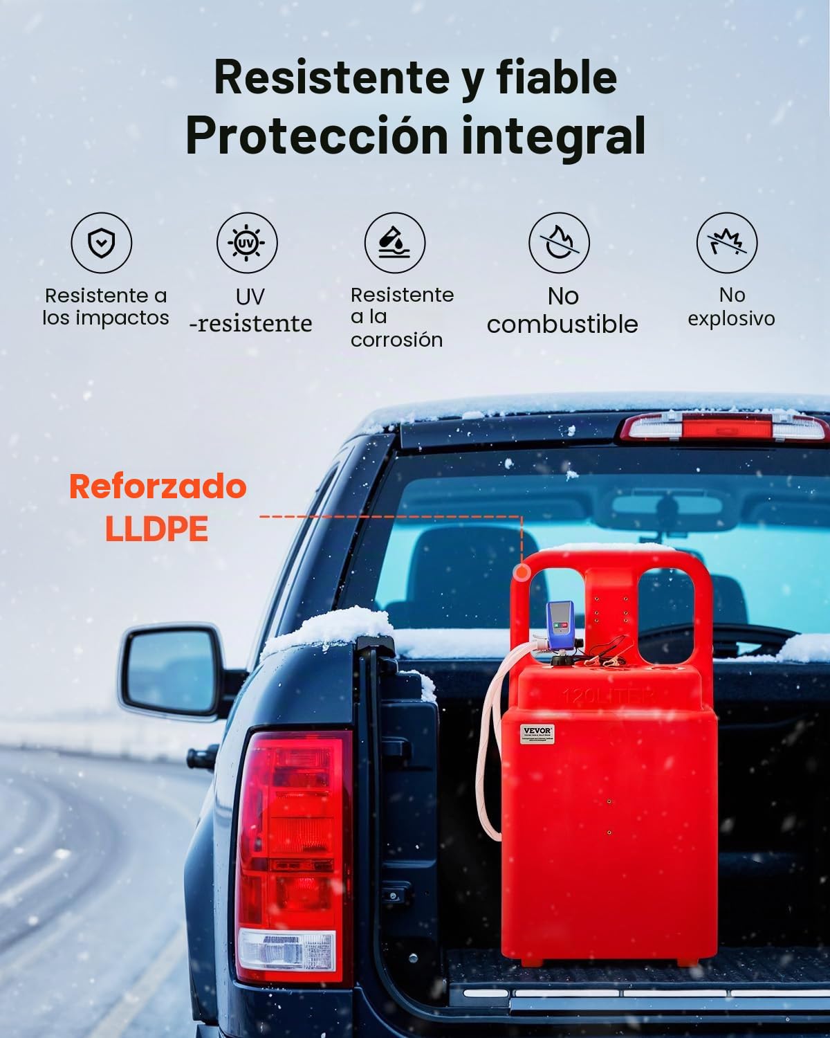 VEVOR Tanque de Combustible 540x465x1070 mm 121,13 L con Bomba de Transferencia de Combustible Eléctrica, Manguera de 1,2 m, Boquilla con Sensor de Parada Automática, para Gasolina y Diésel, Rojo