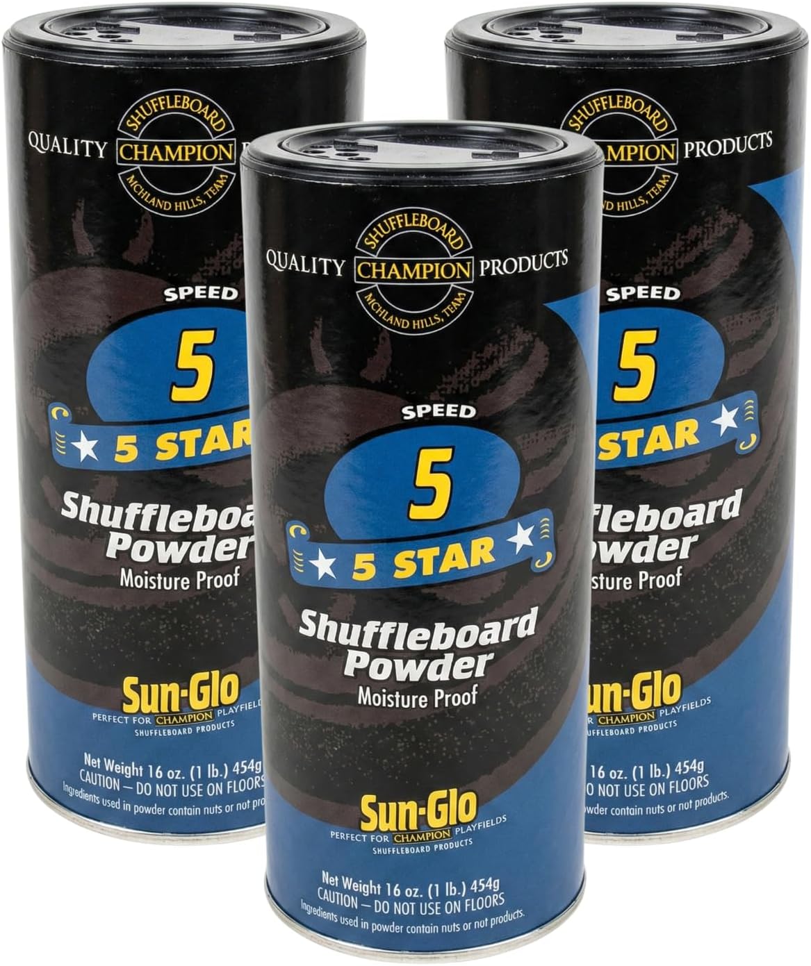 Sun-Glo Speed #5 (Five Star) Shuffleboard Powder Wax – Medium-Slow Speed for 12-16 Foot Tables – 16 oz Shaker Can (Pack of 3)