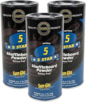 Sun-Glo Speed #5 Five Star Shuffleboard Powder Wax Medium-Slow Speed for 12-16 Foot Tables 16 oz Shaker Can Pack of 3
