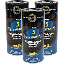 Sun-Glo Speed #5 Five Star Shuffleboard Powder Wax Medium-Slow Speed for 12-16 Foot Tables 16 oz Shaker Can Pack of 3