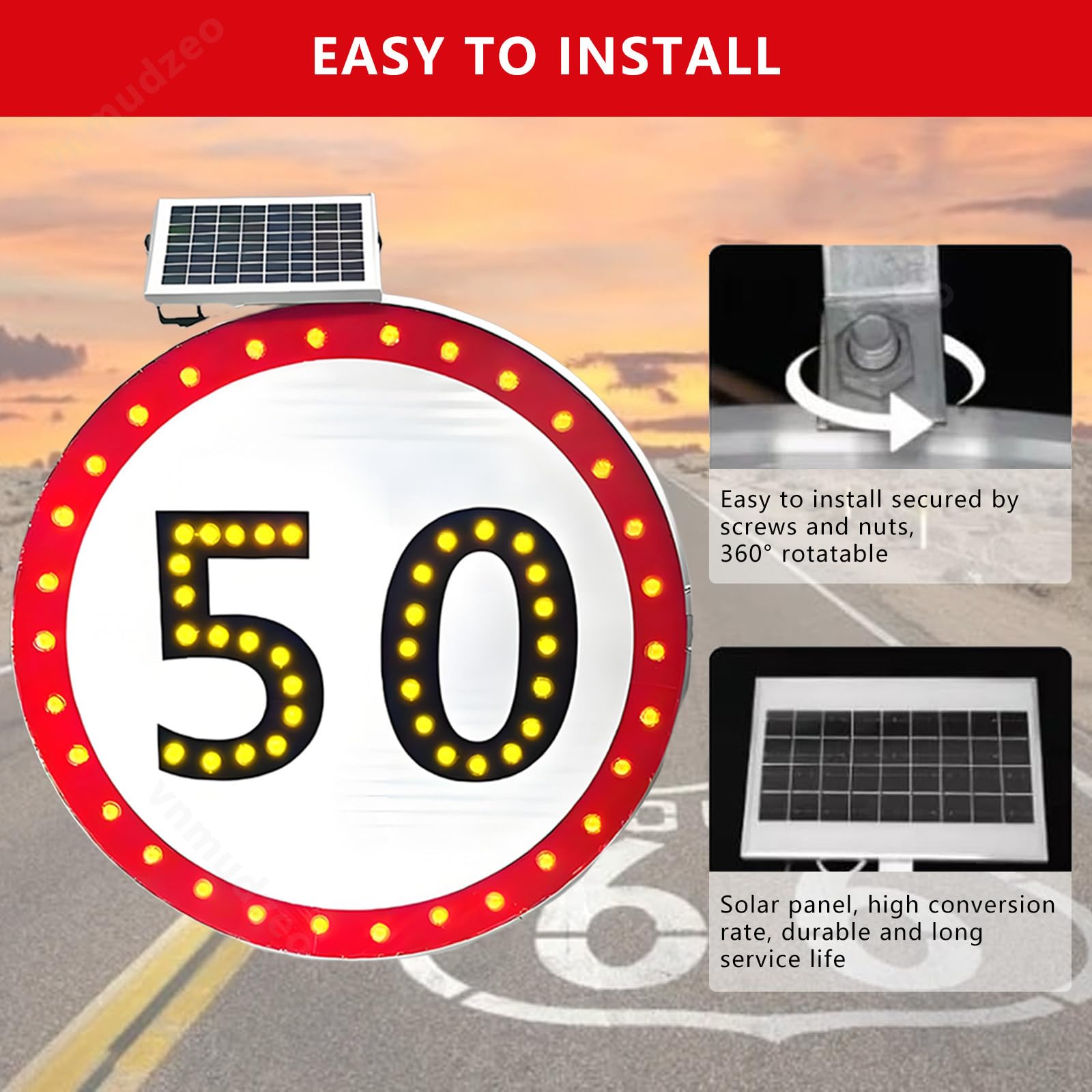 Señal LED de límite de velocidad, pantalla de retroalimentación de tráfico alimentada por energía solar, señal de advertencia de radar de 600 mm para mejorar la seguridad vial y la regulación de
