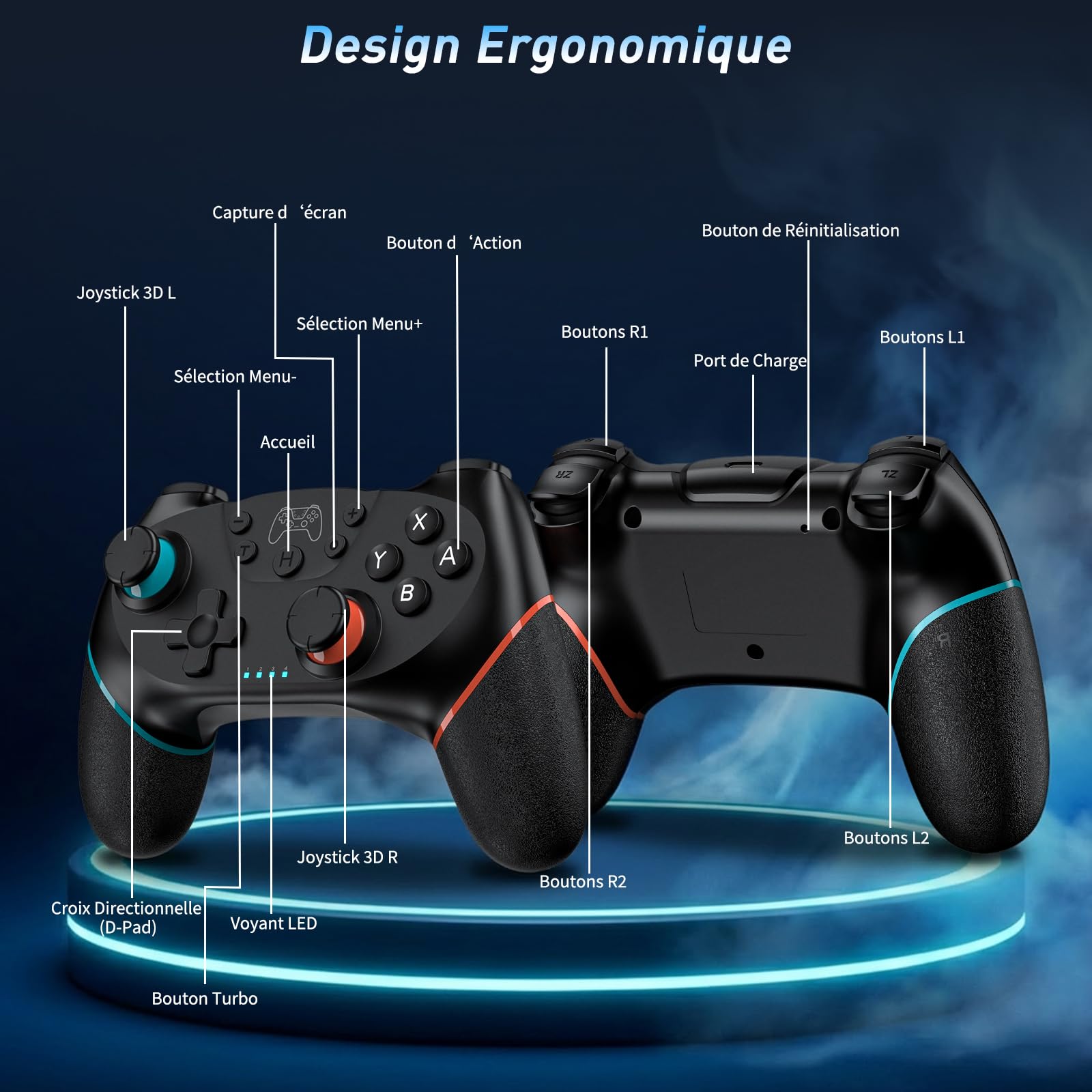 Reddening Manette Switch 2 Lot de 2, Manette Switch pour Switch/Switch 2/Switch Lite/Switch OLED, Manette Switch 1 avec Double Vibration, Gyroscope 6 Axes, Joystick Hall, Réveil, Turbo