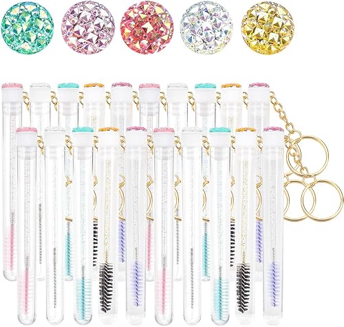20 Pcs Mascara Wand Tube Set Diamond Key Chain Tube Empty Mascara Brushes Eyelash Spoolies Brush Makeup Tool Applicator (Mixed 5 color)