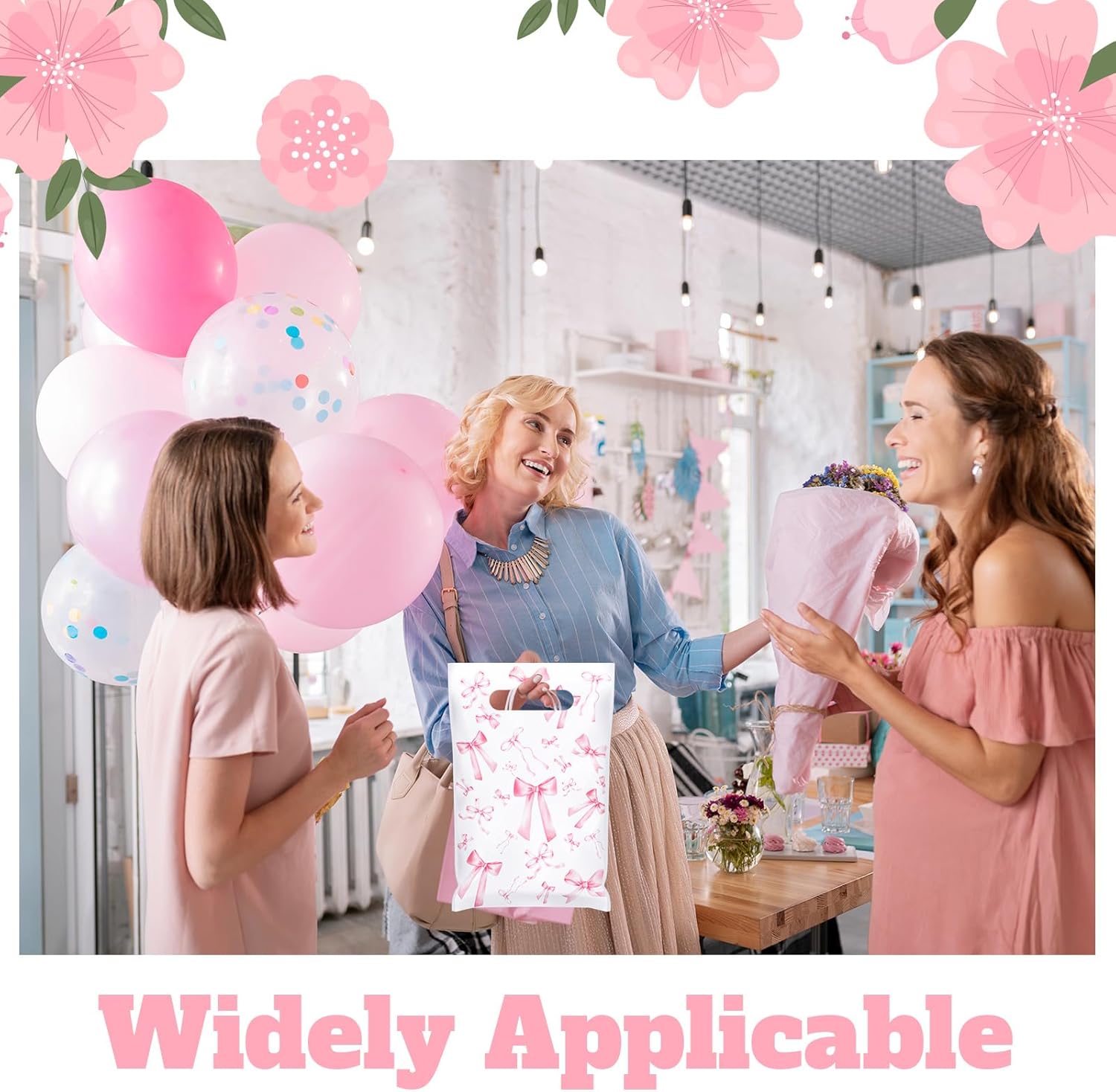 Supervitae 100 Pcs Easter Plastic Pink Bow Gift Bags Coquette Bow Party Favor Bags Bulk with Handle for Birthday Wedding Bridal Shower Spring Easter Goodie Candy Treat Bachelorette Party Supplies - Image 6