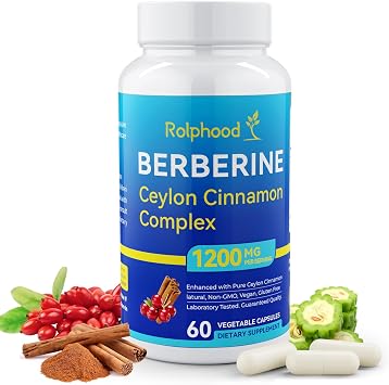 Berberine Supplement with Ceylon Cinnamon Complex Supplements, Berberine HCl 97% Purity,Immunity Management,Non-GMO-60 Capsules