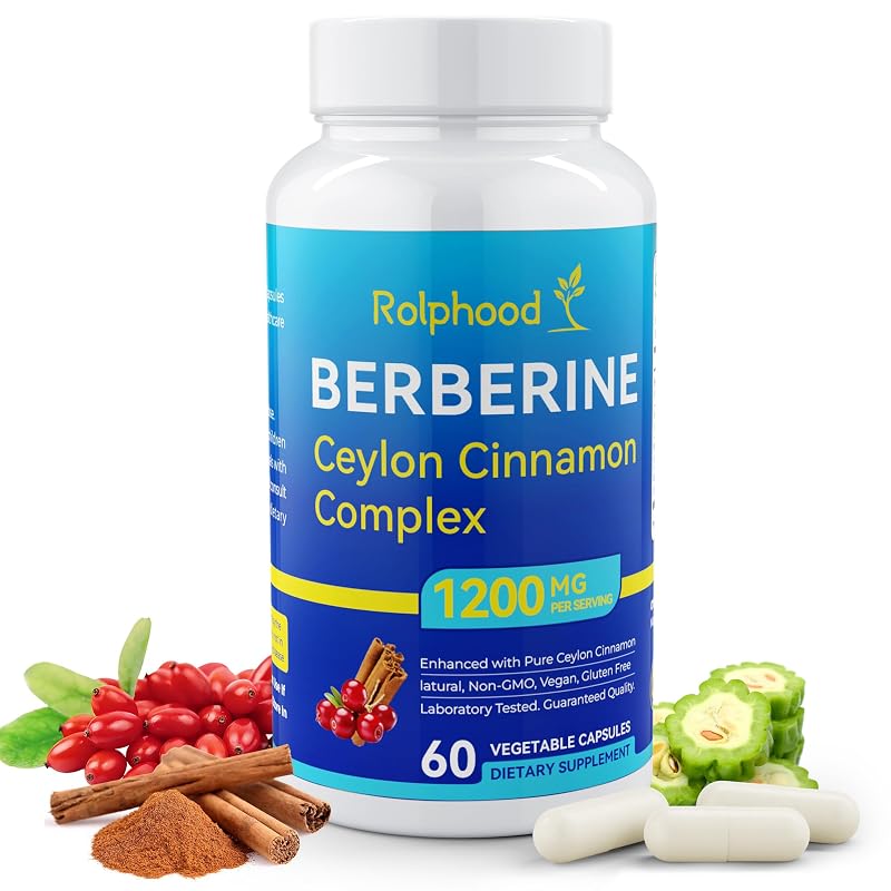 Rolphood Suplemento fitoterápico de Berberina HCl 97% com complexo de canela-do-Ceilão, 60 cápsulas