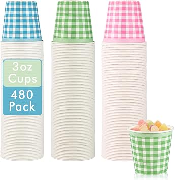 LITOPAK 3 oz Paper Cups, Colorful Disposable Mouthwash Cups, Pack of 480