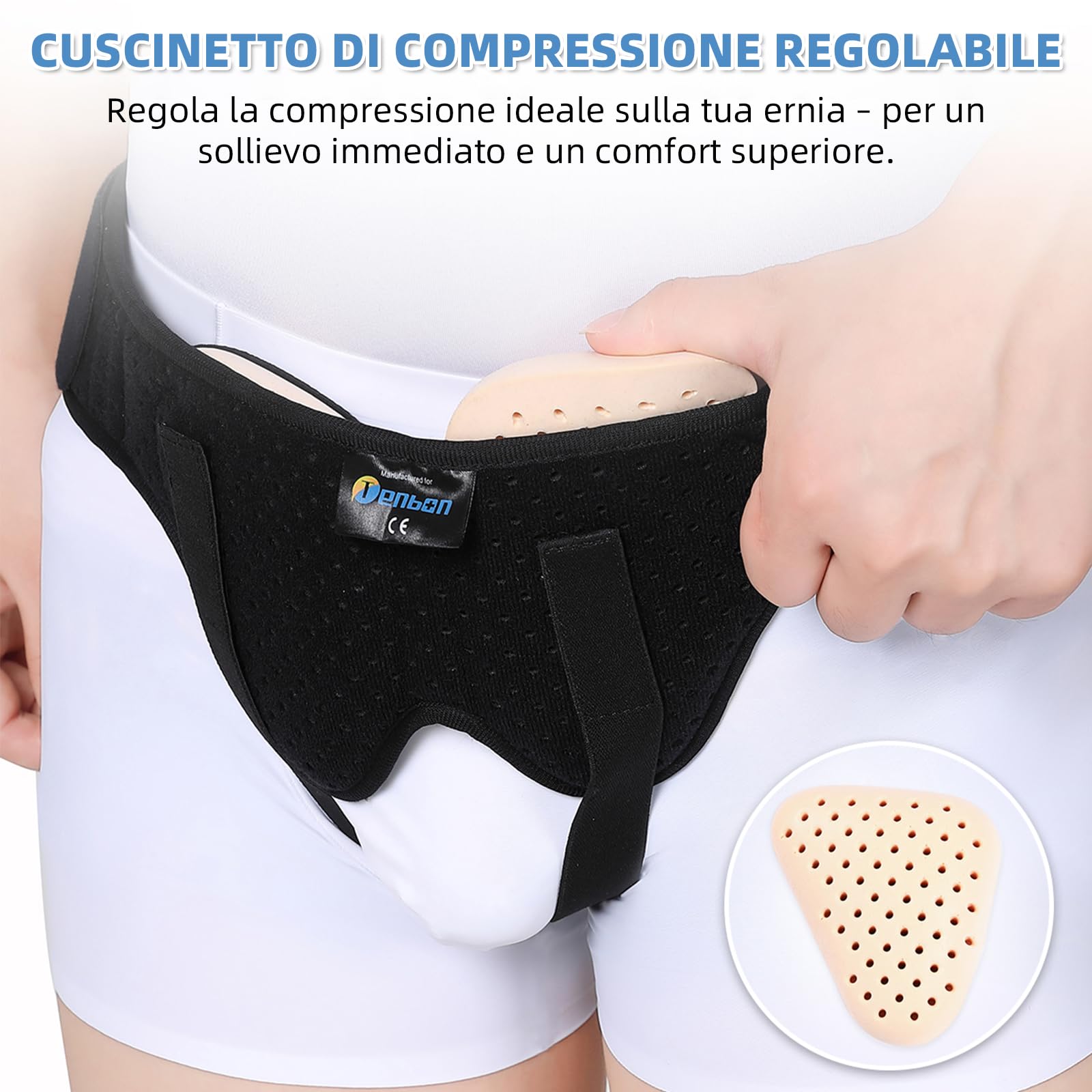 Tenbon Cintura per ernia per uomini e donne Cintura per ernia regolabile flessibile Supporto per ernia Sollievo dal dolore con 2 cuscinetti di compressione rimovibili (M)