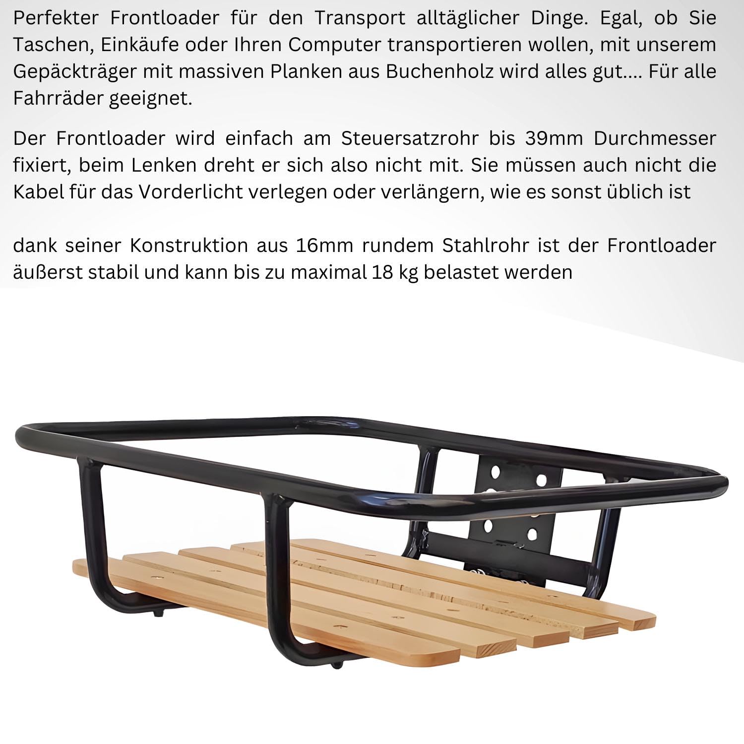 Red Loon Frontgepäckträger + Fahrradkorb XL Pro | Gepäckträger Vorderrad | Front Loader | Rattanlook Seegras | Gepäckträgerkorb