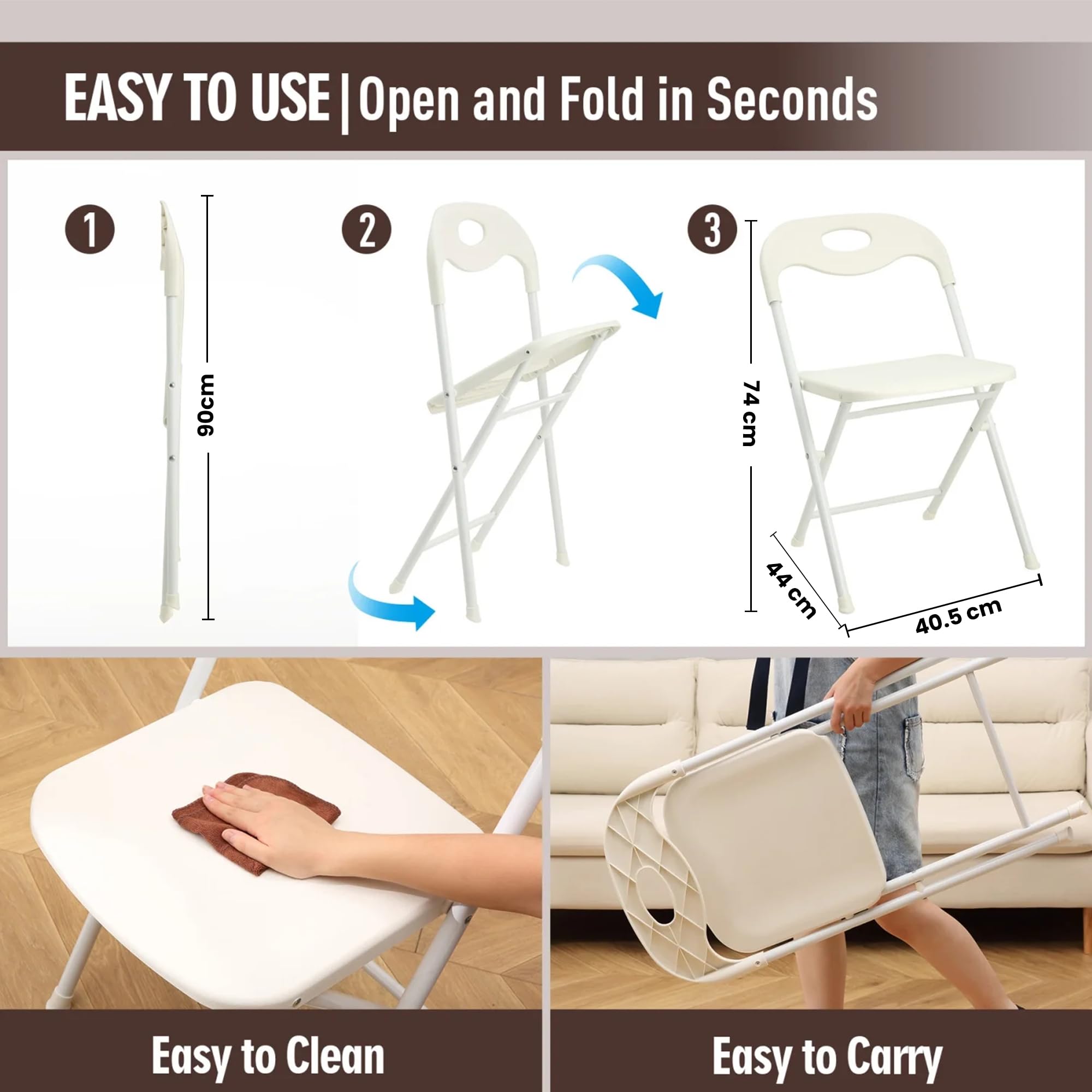 Huacan Lot de 4 chaises pliantes confortables en acier renforcé, blanc