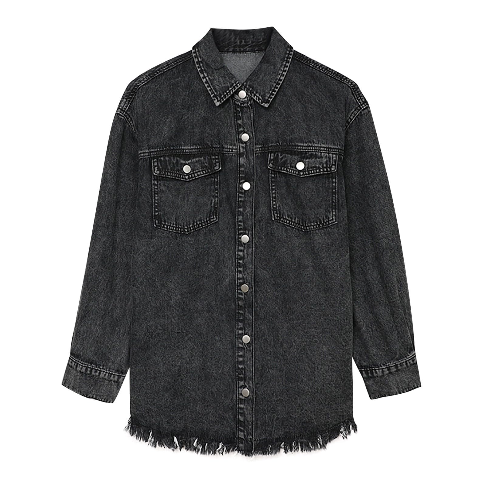 Camisa vaquera de manga larga para mujer, chaqueta vaquera blanca elástica, blusa vaquera larga con botones, chaqueta de mezclilla, chaqueta de entretiempo ligera con bolsillos, chaqueta informal de