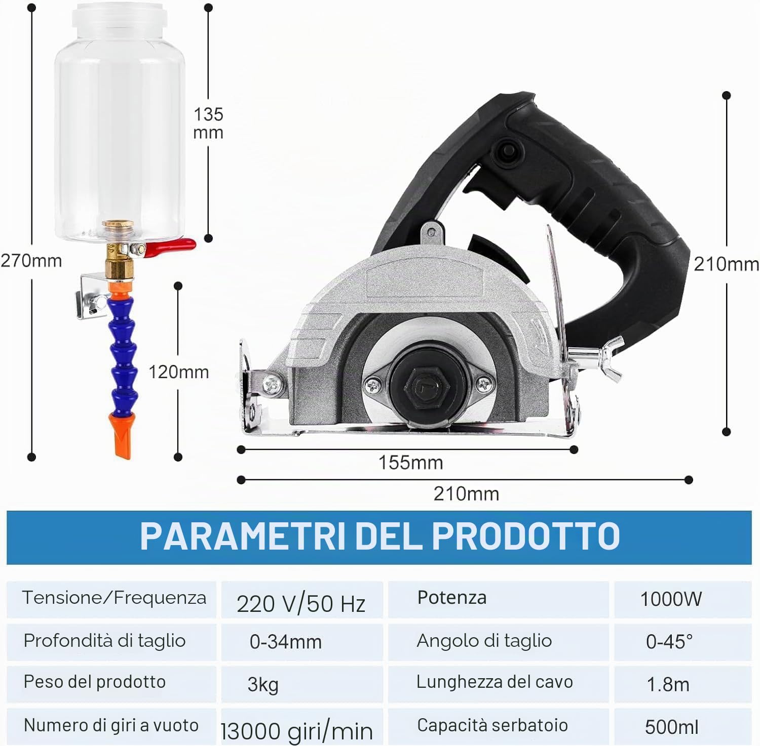 MXBAOHENG Tagliatrice di piastrelle elettrica senza lamelle 45 gradi tagliapiastrelle elettrico ad acqua con serbatoio d'acqua rimovibile, adatta per piastrelle in ceramica (adatta 100-110mm lamella)