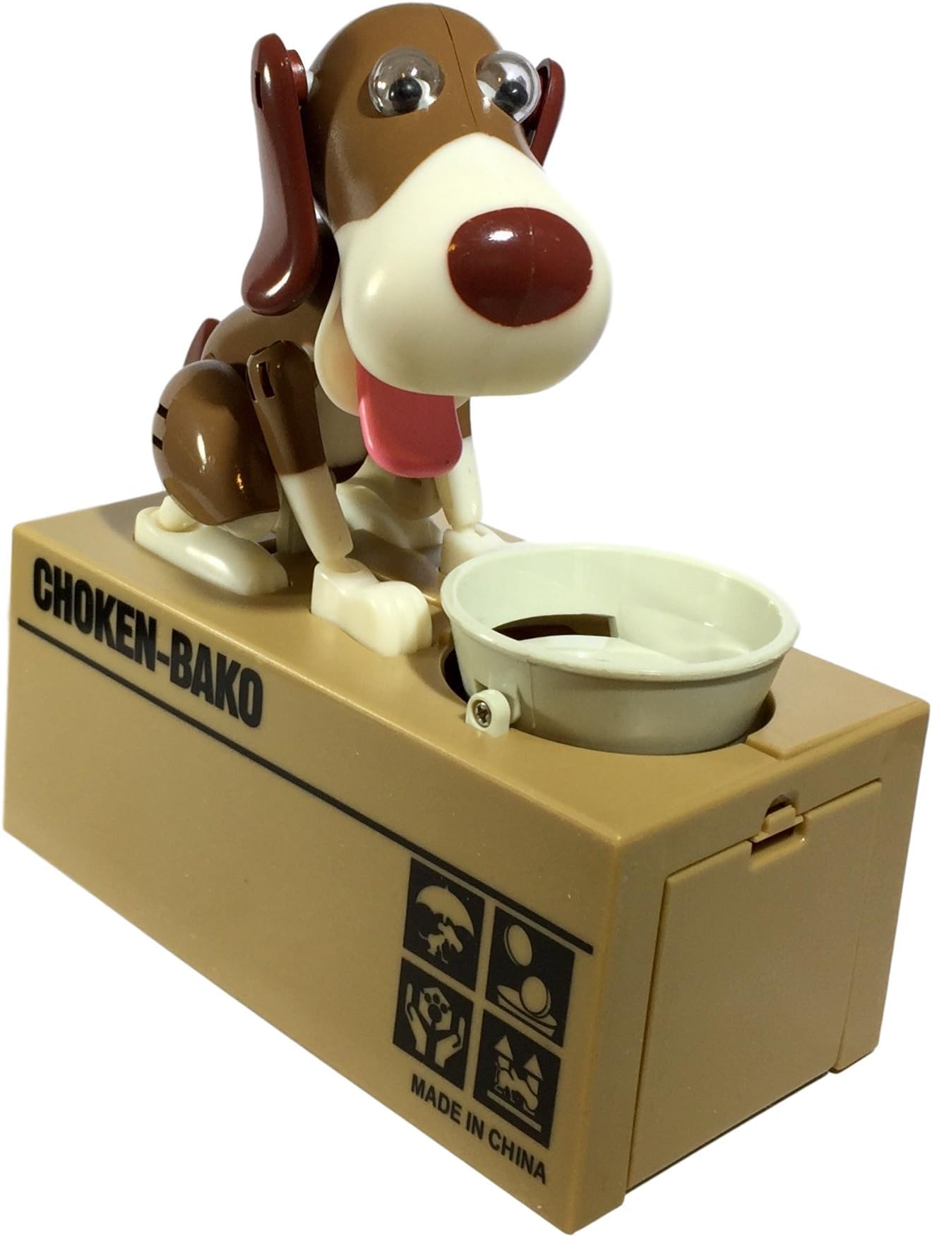 Happy Puppin Choken Bako Robotic Dog Bank Doggy Coin Bank & Money Box (White & Brown)