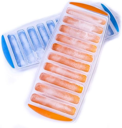 Miniatura 8 de Juego de 3 bandejas estrechas de silicona para palitos de hielo con fácil empuje y extracción para botellas de agua y deportes jugo de frutas