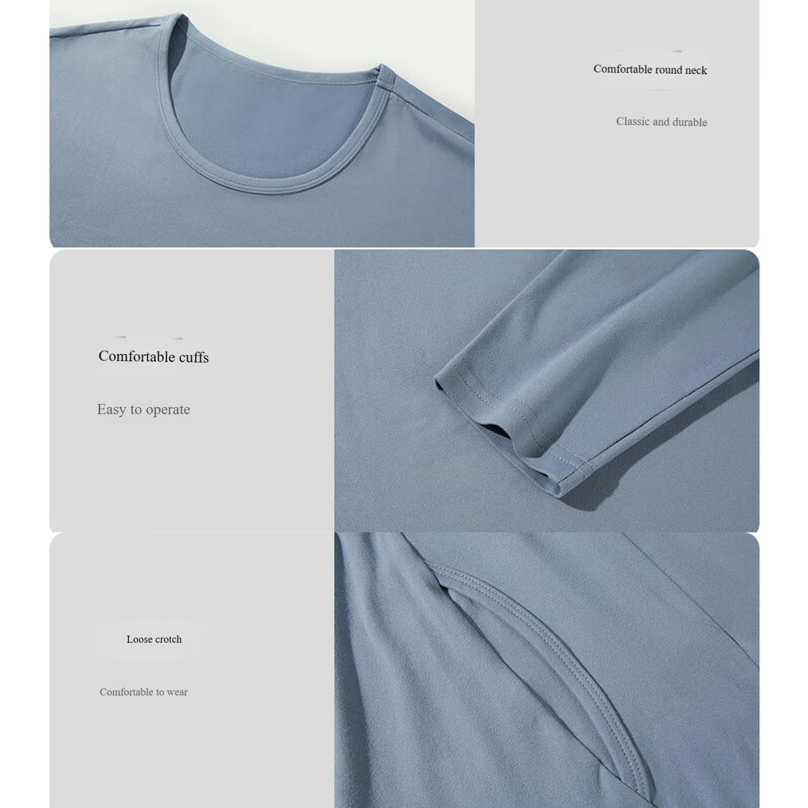 Conjunto Ropa Interior Térmica Traje Cálido De Otoño E Invierno Cepillada Y Pantalones Largos Dos Piezas para Hombres-Azul Claro-l