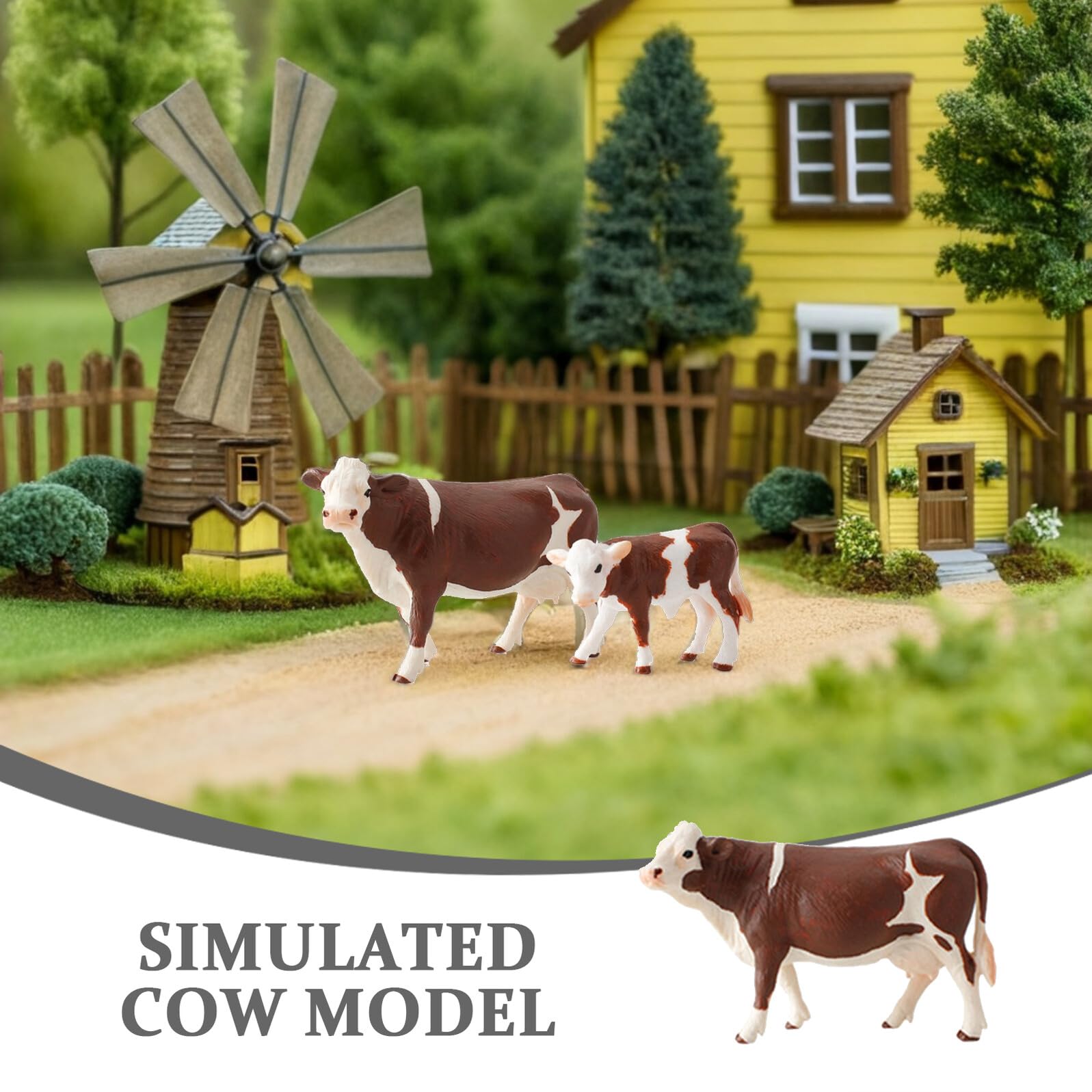 Juguete de Vaca Simulación Animales de Granja 4 Piezas PVC Blanco | Juguete Educativo para Niños, Modelo de Animales de Granja, Decoracion Colegio