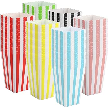 Bekith Pack of 120 Popcorn Boxes Colourful Stripes Popcorn Bags Small Paper Popcorn Containers Candy Containers Candy Bags Ideal for Home Cinema Carnival Party