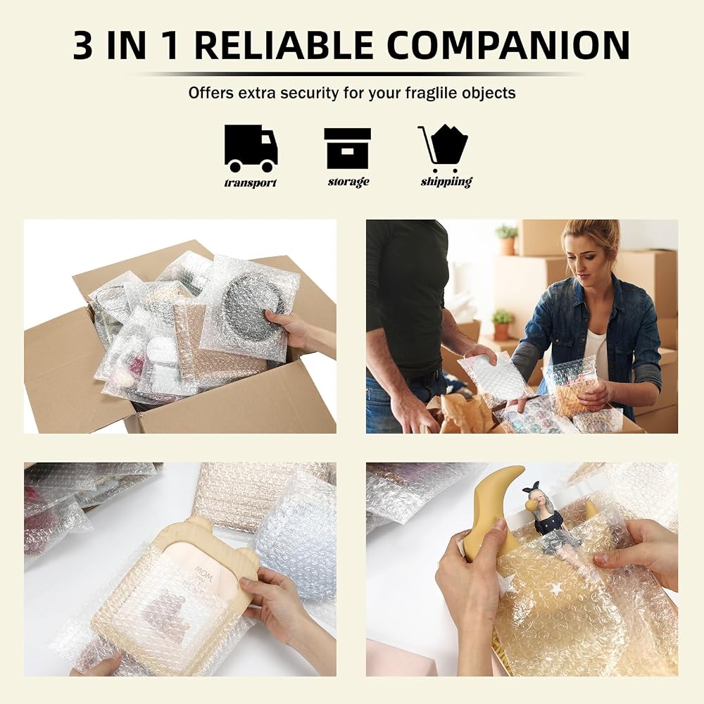 Janlaugh 100 Pcs Clear Self Bubble Pouches 6" x 8" with 100 Pcs Fragile Stickers Mid Size Bubble Double Walled Bags for Packing Transport Moving Mailing Storing Fragile Items