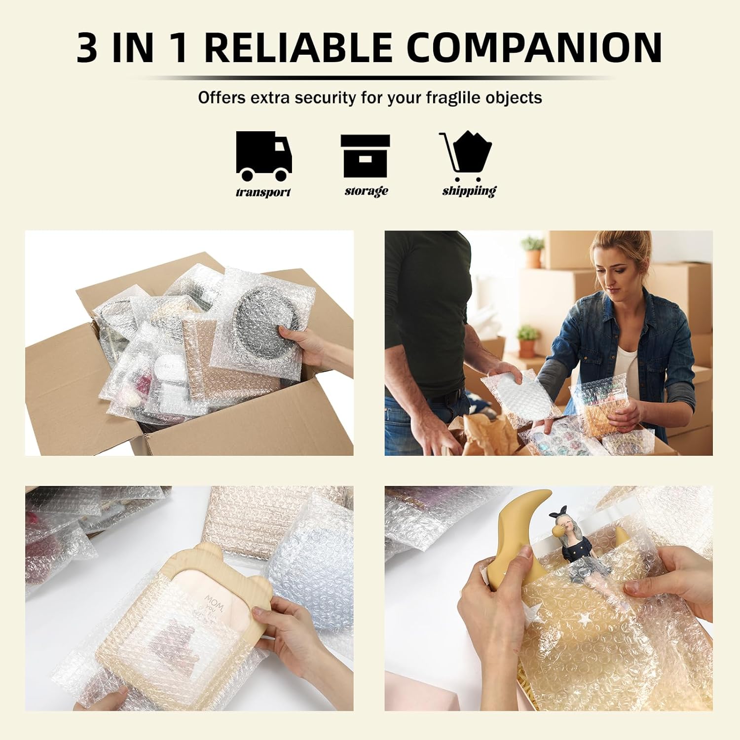 Janlaugh 100 Pcs Clear Self Bubble Pouches 6" x 8" with 100 Pcs Fragile Stickers Mid Size Bubble Double Walled Bags for Packing Transport Moving Mailing Storing Fragile Items