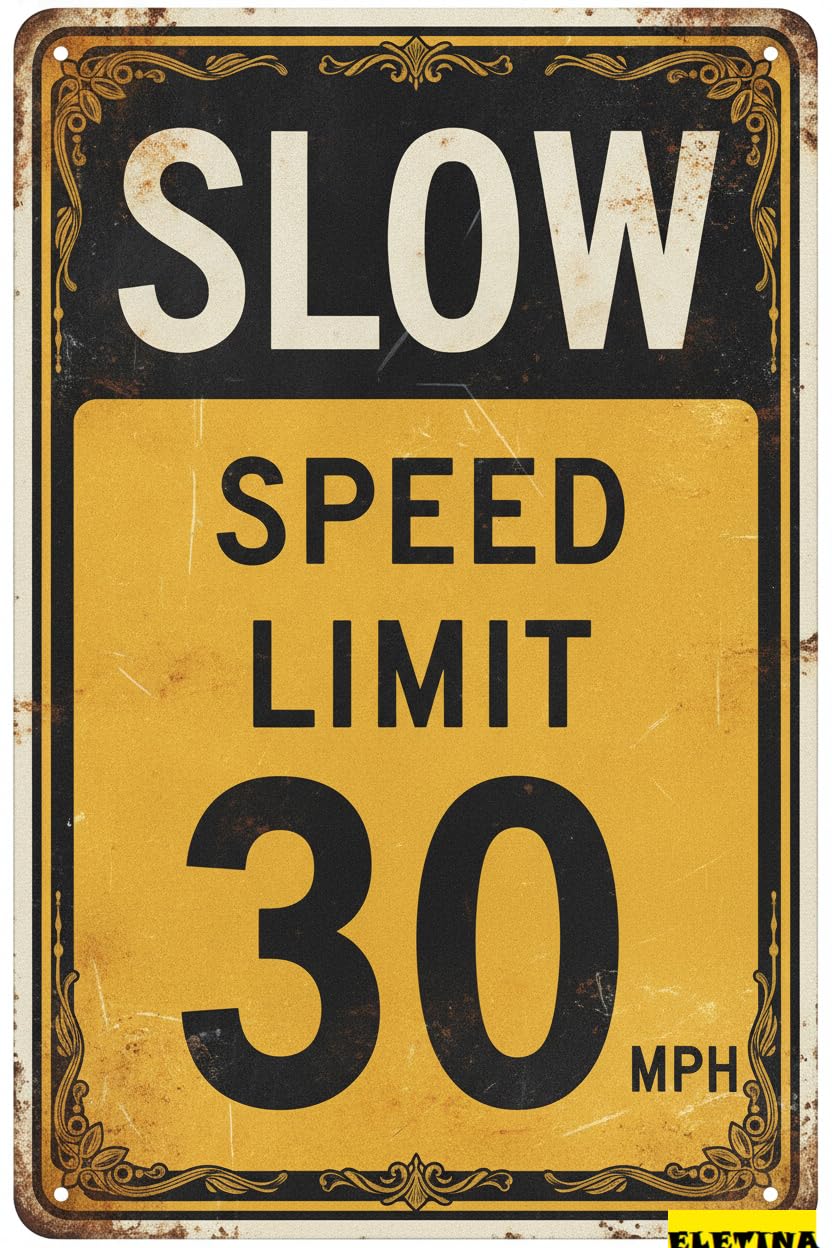 Speed Limit 30 MPH Tin Sign, 12x8 Inch Road Decor