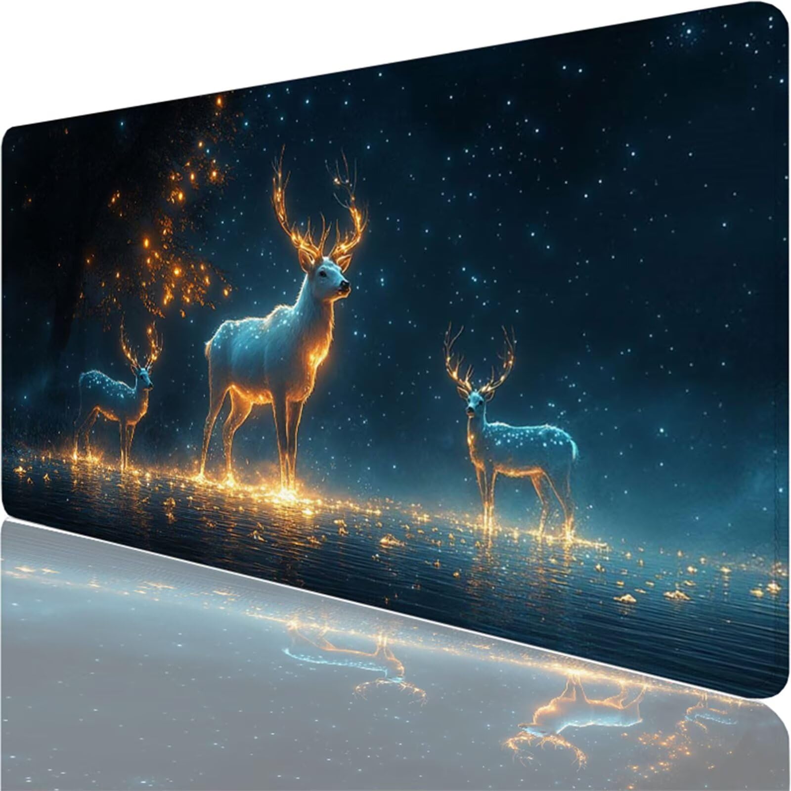 Tapis de Souris Gaming XXL,800x400x3mm Tapis de Souris noir,Grand Tapis de Bureau Sous Main avec Surface Spéciale Améliore la Vitesse et la Précision,Imperméable Mouse Pad cerf pour Jeux,Bureau XF-865