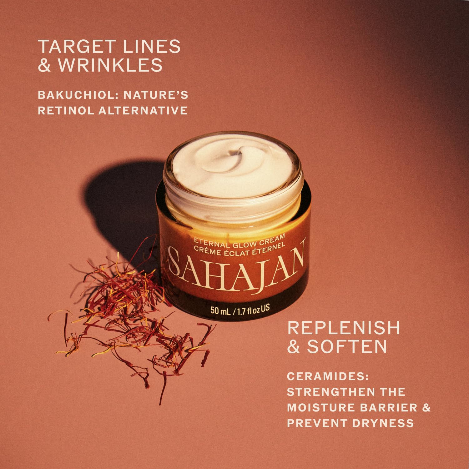 Sahajan Eternal Glow Cream with Vitamin C, Bakuchiol, Ceramides + Saffron | Clinically-Proven Clean Ayurvedic Lightweight Moisturizer | Moisture Barrier, Fine Lines & Wrinkles | 1.7 oz - Image 2