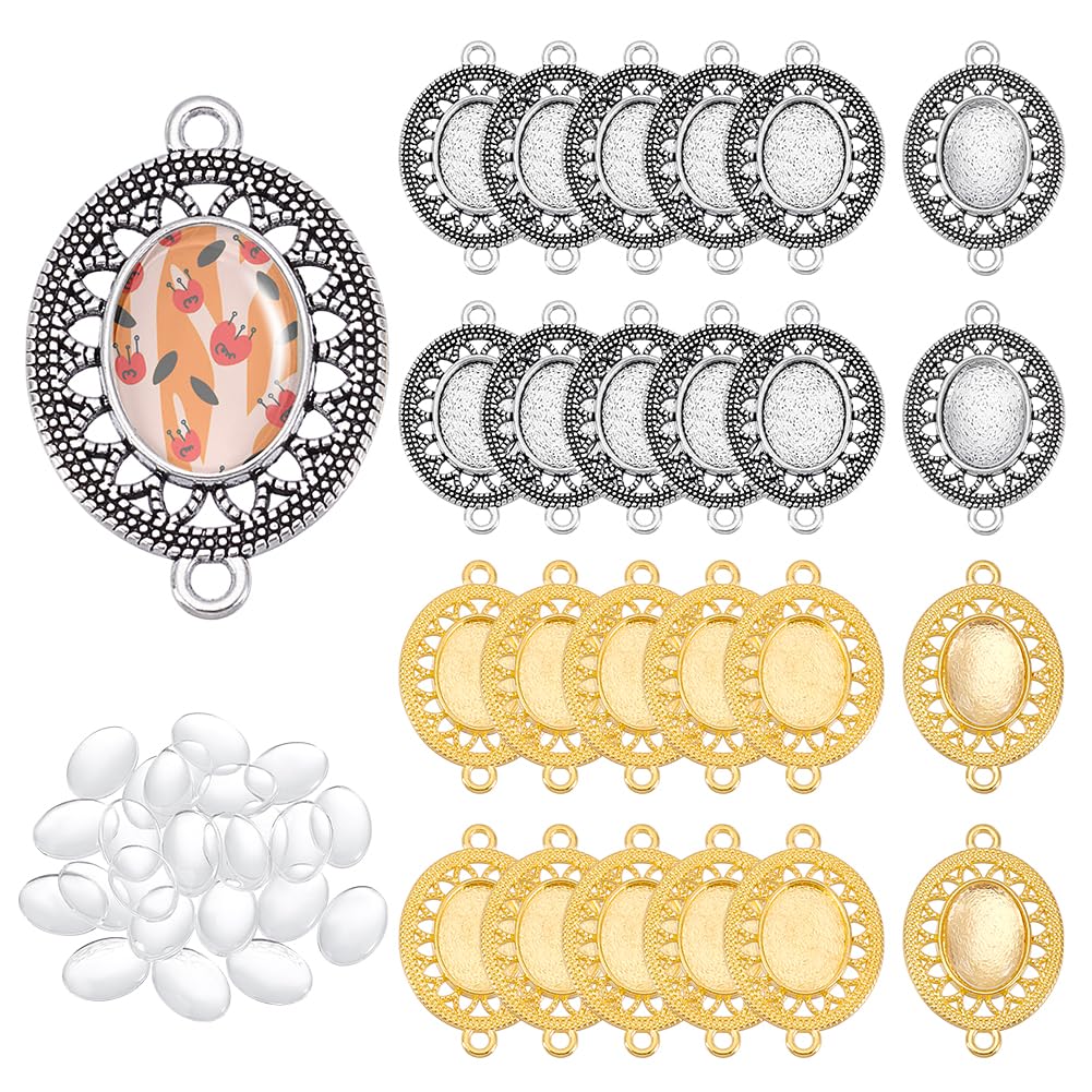 Plateaux à pendentifs ovales PH PandaHall avec cabochons en verre pour création bijoux x24