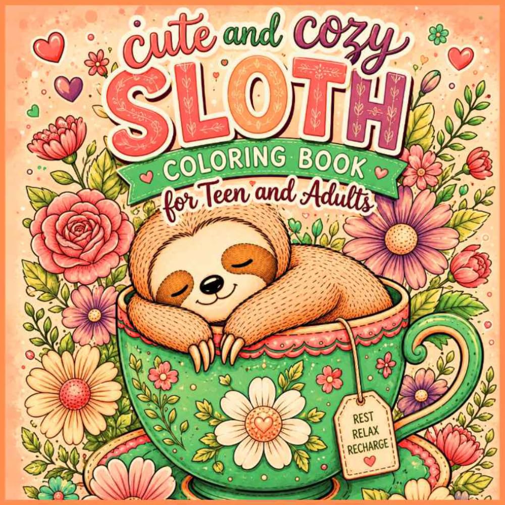 Cute and Cozy Sloth Coloring Book for Teens & Adults: Relaxing Adorable Sloth Scenes for Stress Relief, Mindfulness, and Creative Fun