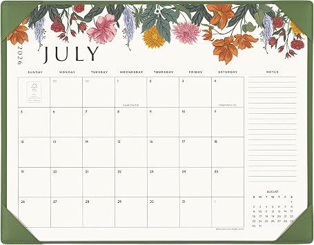 Desk Calendar 2026 with Desktop Mat, Cabbrix Large Desk Pad Calendar 22 x 17 Inch Runs From July 2026 to December 2027, Classic Floral Design Calendar 2026 for Home School and Office Green