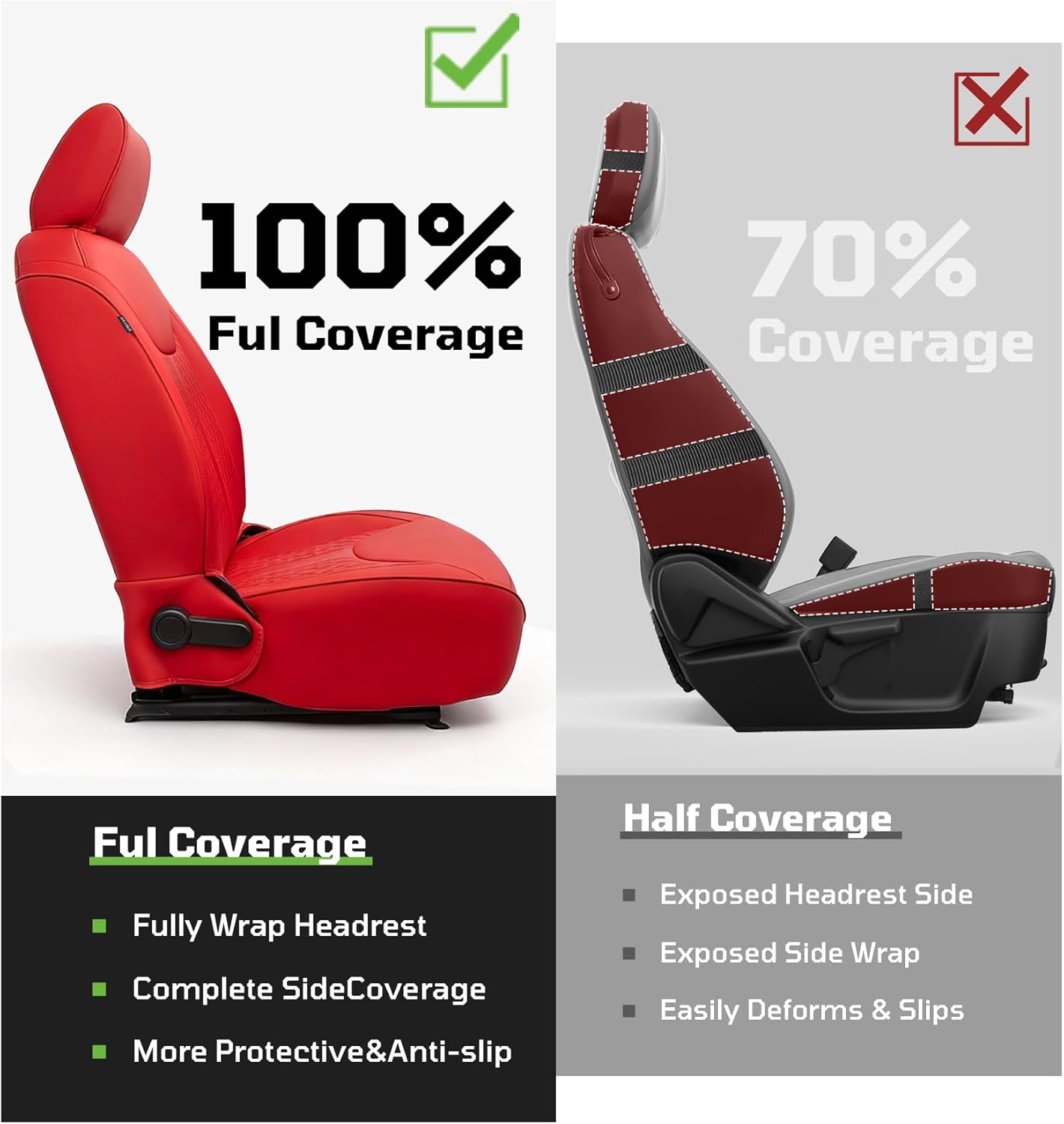 Fit for Jeep Wrangler JK 2013-2017 4 Door（Rear seats 40/60 split）Car Seat Covers ,Not for 2013 - 2017 2 Door（The rear integrated seat）Custom Full Coverage Automotive Seat Covers Full Set (Red)