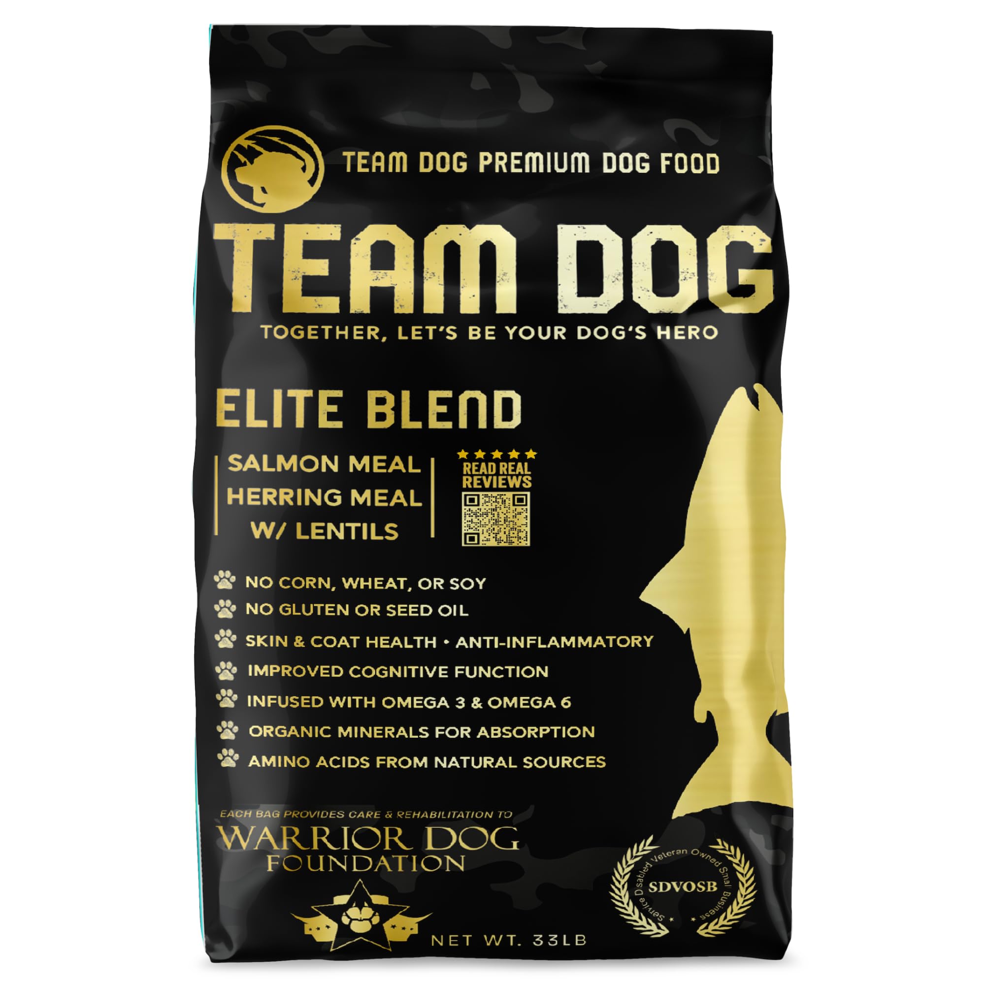 Team Dog Elite Blend Salmon Dog Food with Herring & Lentils | High Protein Dog Food for Sensitive Stomachs & Skin | Chicken Free, Gluten Free, GMO Free, No Corn, Wheat or Soy (33 lb)