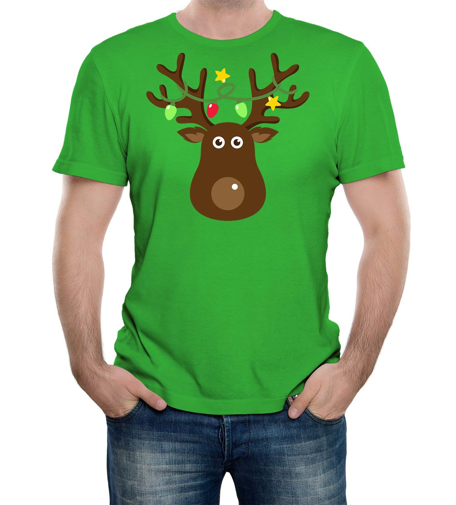 Reality Glitch Men's Irish Green Christmas Reindeer T-Shirt (L, )