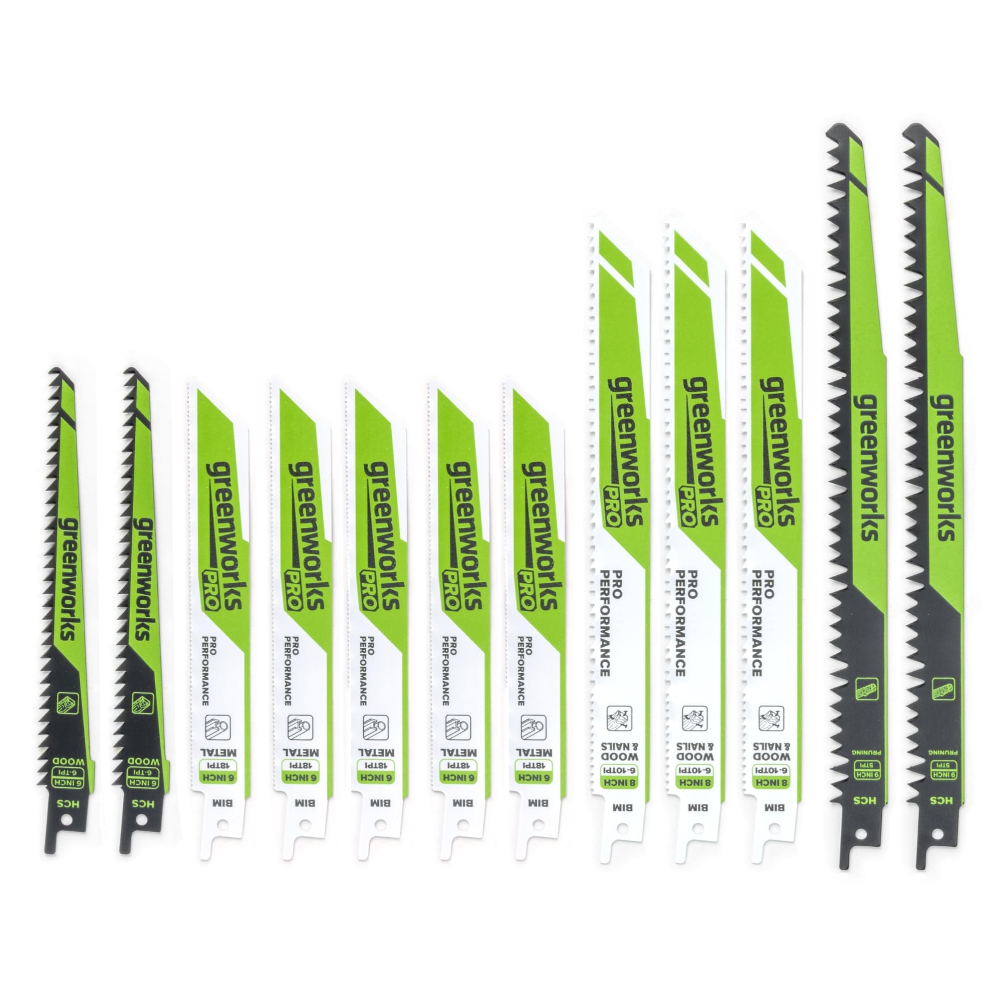 Greenworks PA53301A1 Lot de 12 lames de scie alternative multi-usages avec étui de transport