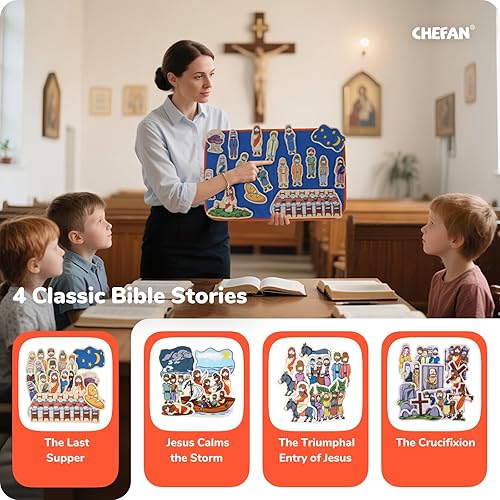 Miniatura 8 de CHEFAN Juego de 4 tablas de fieltrofranela, piezas de fieltro precortadas para niños en edad preescolar, historia bíblica, Jesús sana a un