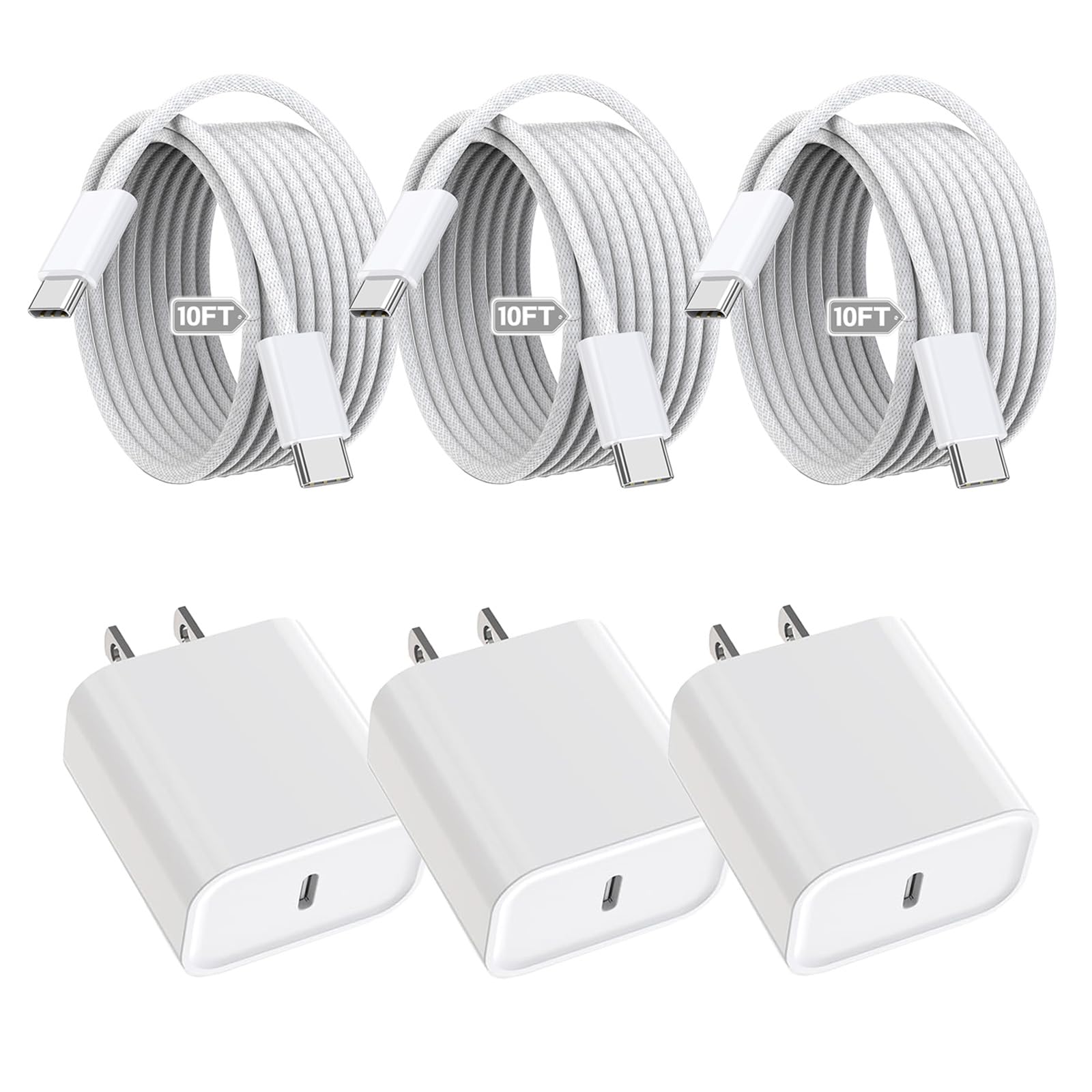 iPhone 16 15 Charger Fast Charging,3Pack 20W Fast Charging USB C Charger with 10Foot Long Type C to C Cable Cord TypeC Block Brick for iPhone 17/16e/