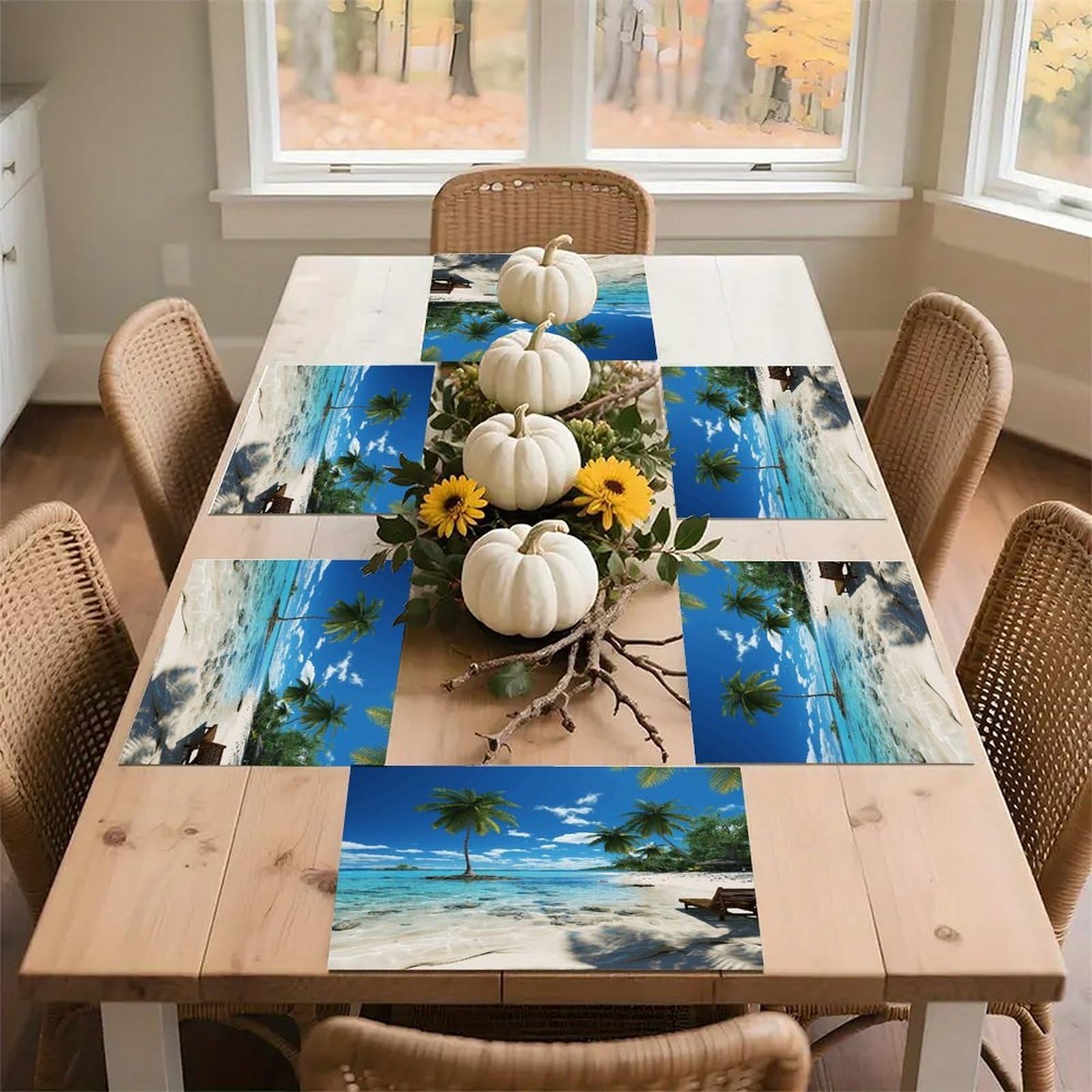 Beach Palm Tree Placemats Non-Slip Heat Resistant Table Mats Flax Washable Cloth Place Mats Easy to Clean Premium Placemat for Kitchen Dining Table Decor Party Outdoor