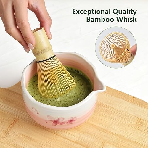Miniatura 4 de Juego de 7 batidores de matcha, Sakura Cherry Bloosm Matcha Kit de Navidad para mujeres, cumpleaños, mamá, niñas, niños y amantes del té Matcha, con