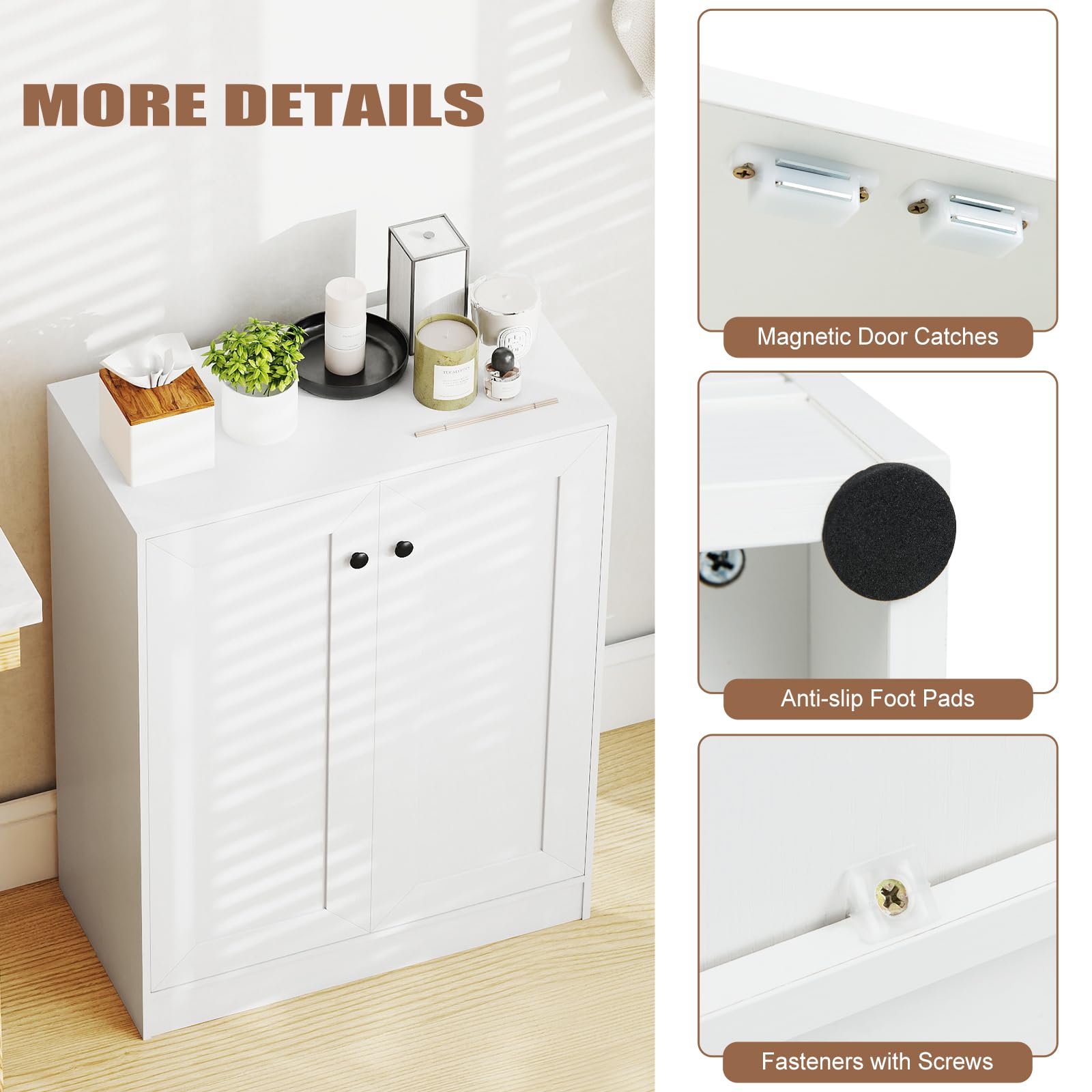 KOMFOTTEU Buffet Bas avec 2 Portes, Meuble Rangement de Cuisine, 3 Niveaux avec 2 Étagères réglables & Kit Anti-basculement, pour Salon, Salle à Manger, Chambre, Entrée, Blanc, 60 x 30 x 80 cm