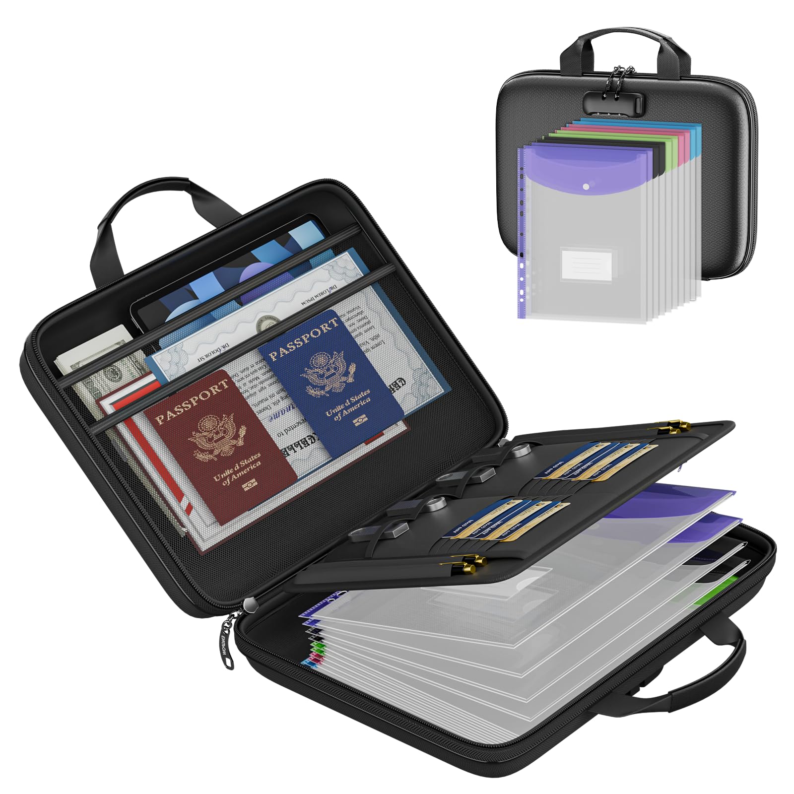 Raccoglitore ad anelli ignifugo, formato A4, con custodia rigida, dorso da 25 mm, capacità 200 fogli, organizer per documenti di alta qualità, con serratura