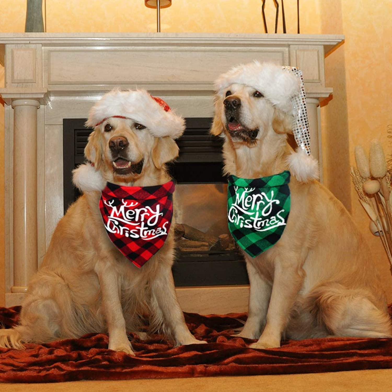 Amazon | MEIAOJIA 犬バンダナ 3枚入 セット 布製 綿製 クリスマス