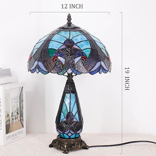 Miniatura 2 de Tiffany Lamp Stained Glass Table Lamp 12X19 Inches Mother Daughter Vase Desk Accent Night Light for Bedroom Bedside Reading Home Antique Style
