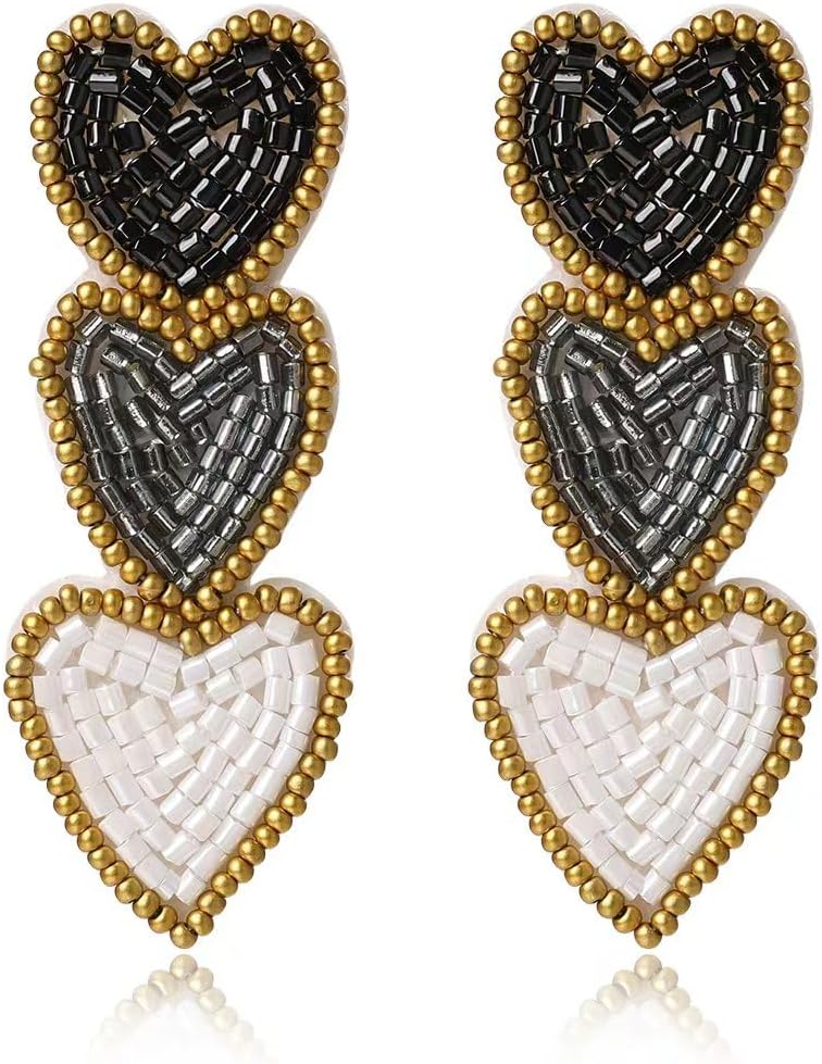 Valentine's Day Earrings for Women - Cute Red Pink White Beaded Heart Dangle Jewelry, Valentines Day Outfit Accessories Gifts