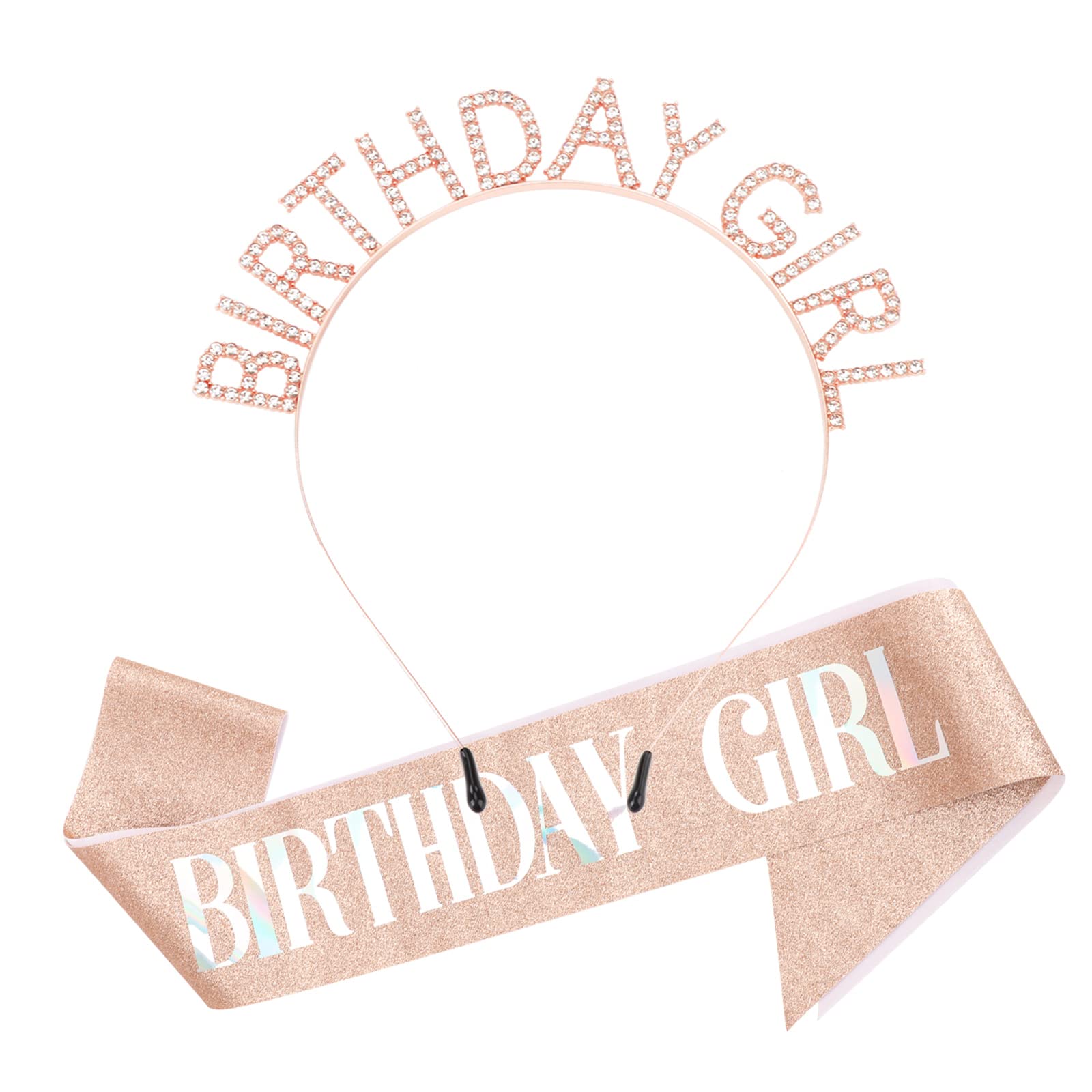 DRESHOW Birthday Girl Headband Tiara with Sash Princess Crown Rhinestone Happy Birthday Accessories for Women Girls