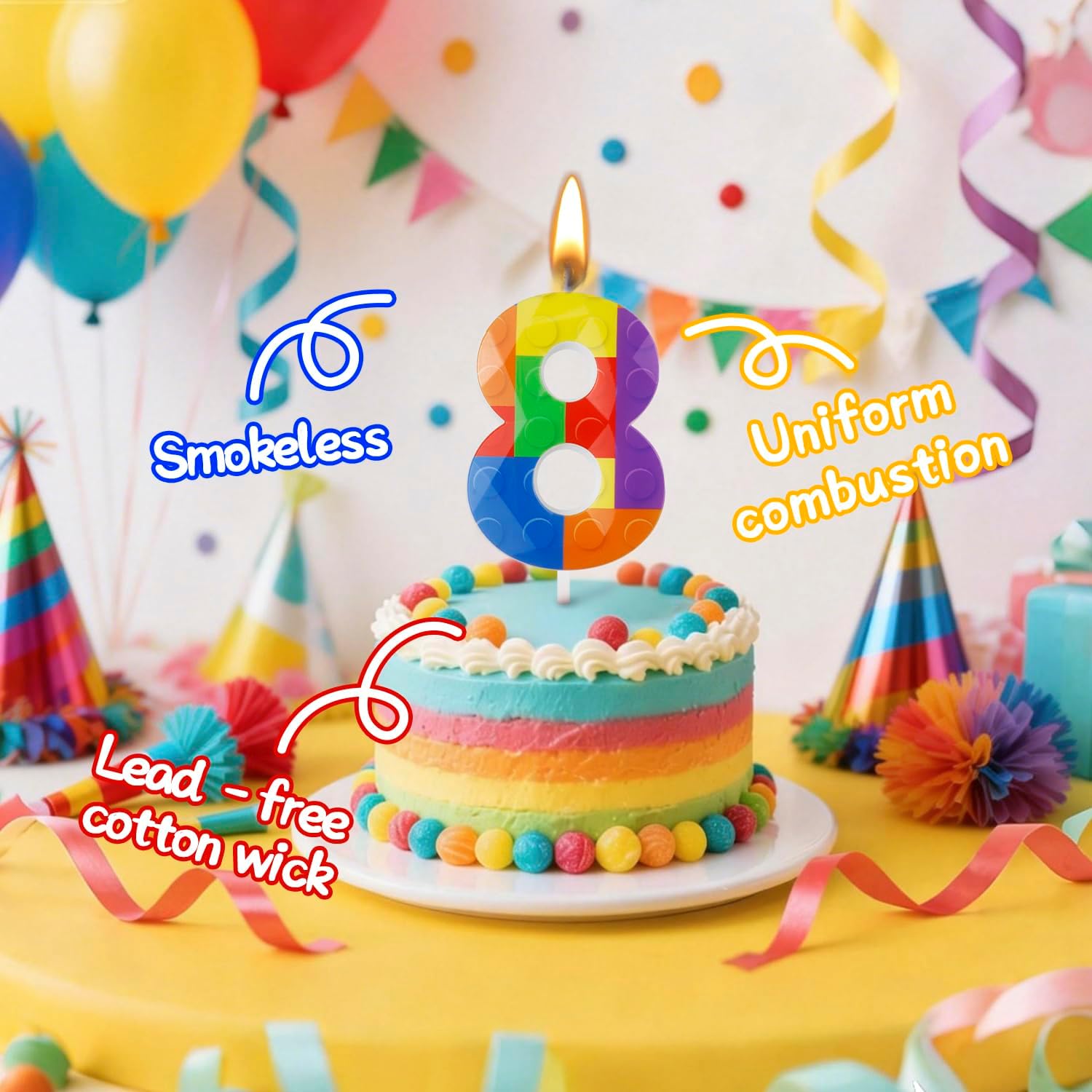 2.76 Inch Birthday Number 8 Candles with Building Block Themed image 3