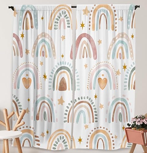 Miniatura 9 de Cortinas de ventana de elefante en acuarela para niños y niñas, estrella centelleante rosa, para sala de estar, dormitorio, cuarto de bebé, hogar,