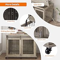 Vista 4 de IchbinGo Mueble de jaula grande para perros con puerta corrediza de granero, mesa auxiliar de madera de 43.7 pulgadas con ruedas y placa abatible