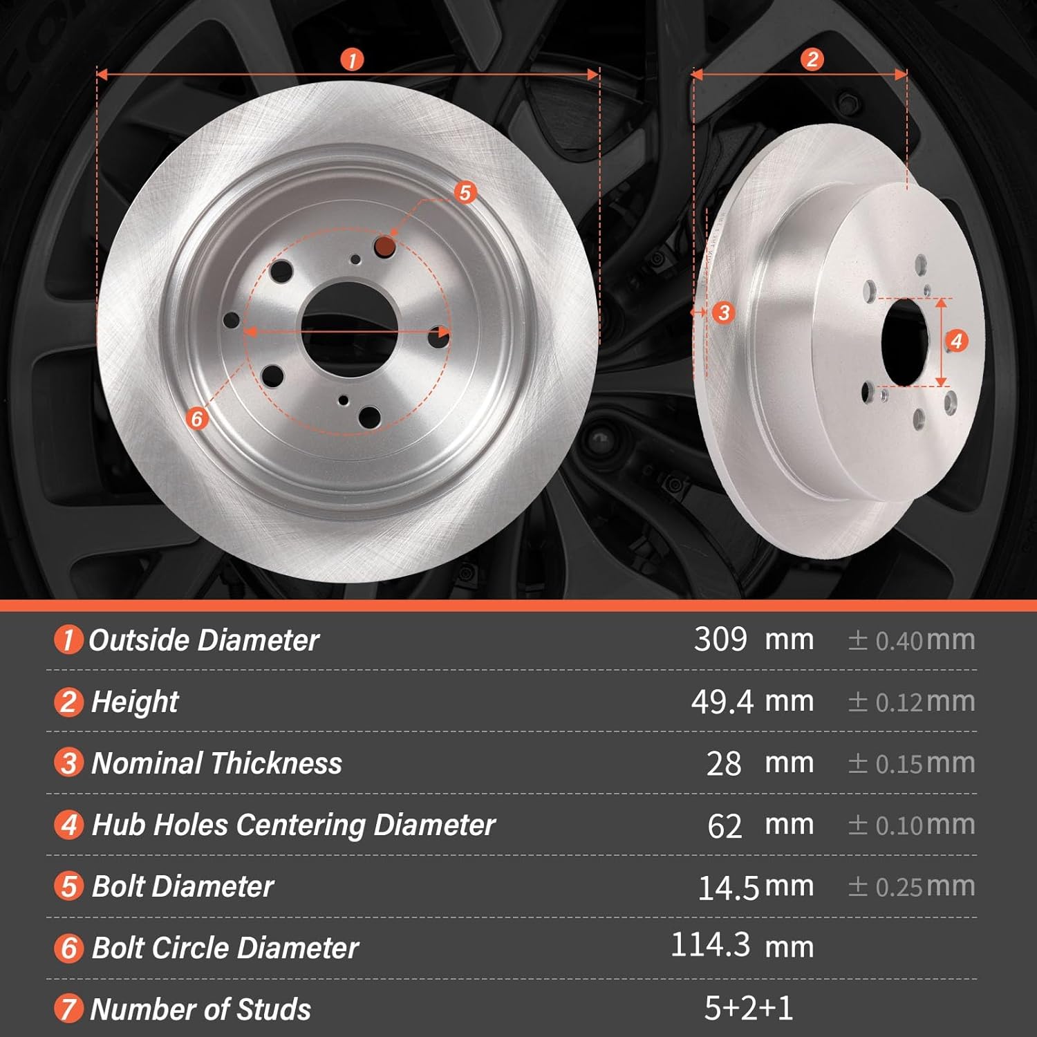 SUNROAD Rear 12.17 inch Solid Brake Rotors and Ceramic Pads Replacement for Toyota Highlander 2014-2019 Sienna 2011-2020 Disc Brake Kit Compatible with Lexus RX350 RX450h 2010-2015