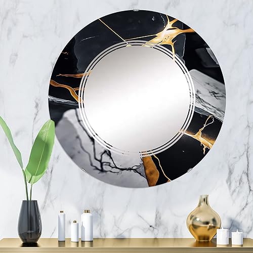 Miniatura 2 de Abstract Geode Gold Marble II - Espejo de tocador, espejos de baño, espejos de pared para sala de estar, dormitorio, espejo redondo, grande, 24 x 24